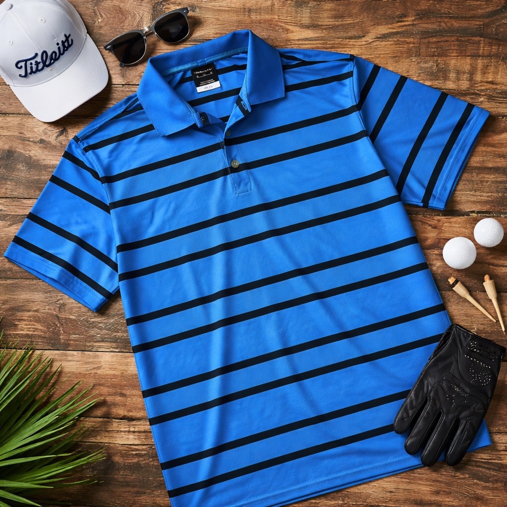 Nike Golf Dri-FIT Polo Blue‎ & Navy Striped Size XL Performance Golf Shirt